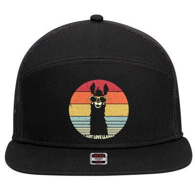 Llama Retro I Just Love Llamas Gift 7 Panel Mesh Trucker Snapback Hat