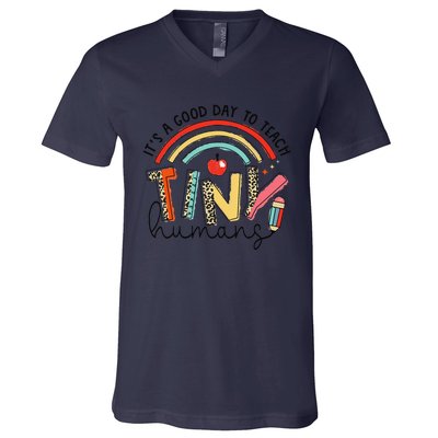 Leopard Rainbow Its A Good Day To Teach Tiny Humans Teacher V-Neck T-Shirt