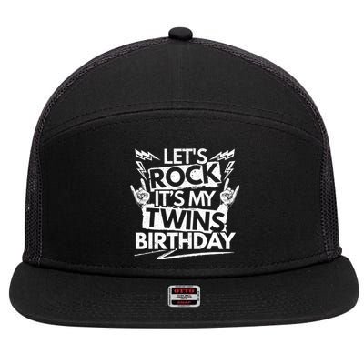 Lets Rock Its My Twins Birthdaytwin Dad And Twin Mom Funny Gift 7 Panel Mesh Trucker Snapback Hat