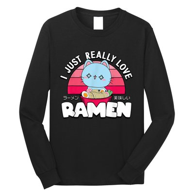 Love Ramen Japanese Gift Anime Shirt Girls Manga Kawaii Cat Long Sleeve Shirt