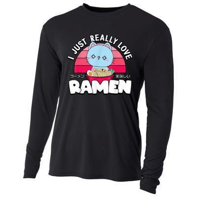 Love Ramen Japanese Gift Anime Shirt Girls Manga Kawaii Cat Cooling Performance Long Sleeve Crew