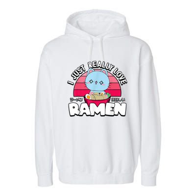 Love Ramen Japanese Gift Anime Shirt Girls Manga Kawaii Cat Garment-Dyed Fleece Hoodie