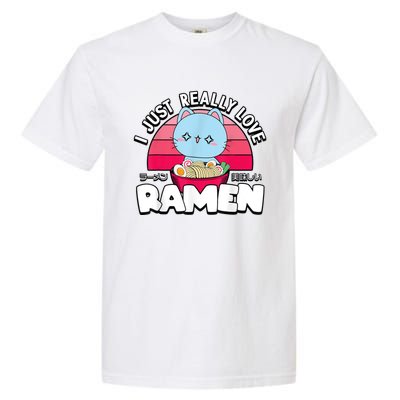 Love Ramen Japanese Gift Anime Shirt Girls Manga Kawaii Cat Garment-Dyed Heavyweight T-Shirt