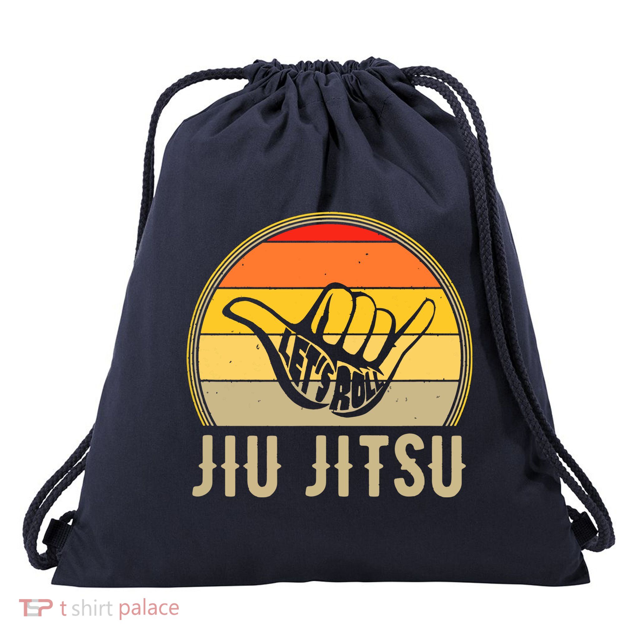 Let's Roll Jiu Jitsu Hand Vintage Sunset Funny Martial Arts Drawstring Bag