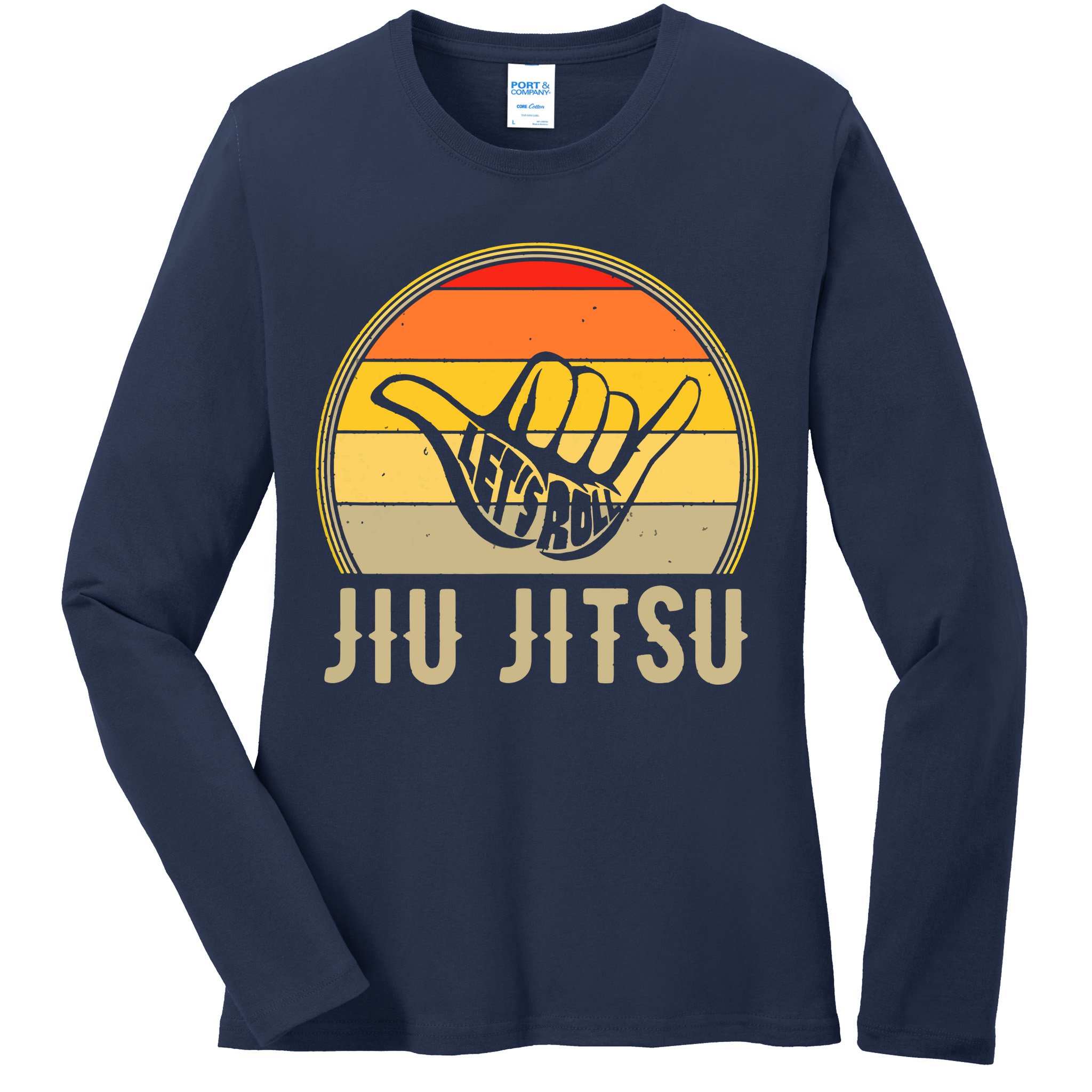 Let's Roll Jiu Jitsu Hand Vintage Sunset Funny Martial Arts Ladies Long Sleeve Shirt