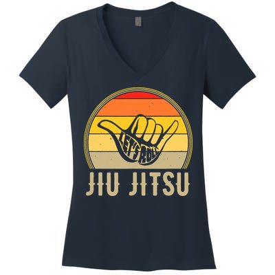 Let's Roll Jiu Jitsu Hand Vintage Sunset Funny Martial Arts Women's V-Neck T-Shirt