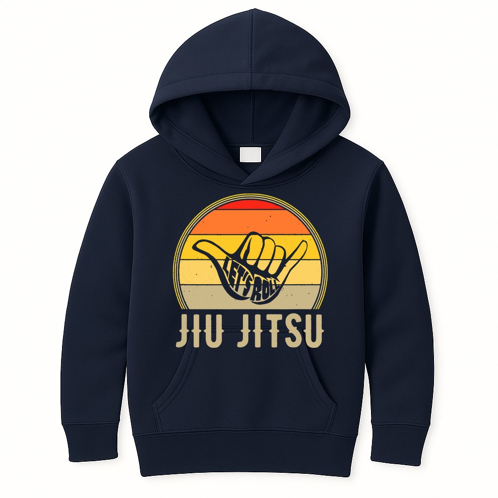 Let's Roll Jiu Jitsu Hand Vintage Sunset Funny Martial Arts Kids Hoodie