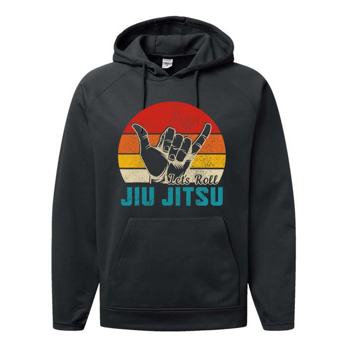 Let's Roll Jiu Jitsu MMA Retro Sunset Funny BJJ Fighter Performance Fleece Hoodie