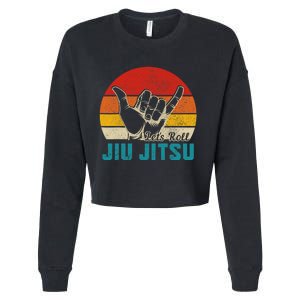 Let's Roll Jiu Jitsu MMA Retro Sunset Funny BJJ Fighter Cropped Pullover Crew