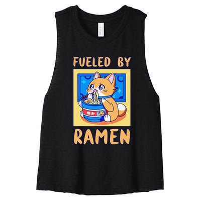 Love Ramen Japanese Noodles Kawaii Cat Women's Racerback Cropped Tank