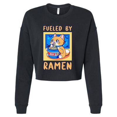 Love Ramen Japanese Noodles Kawaii Cat Cropped Pullover Crew