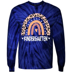 Leopard Rainbow Kindergarten Teacher Back to School Retro Tie-Dye Long Sleeve Shirt