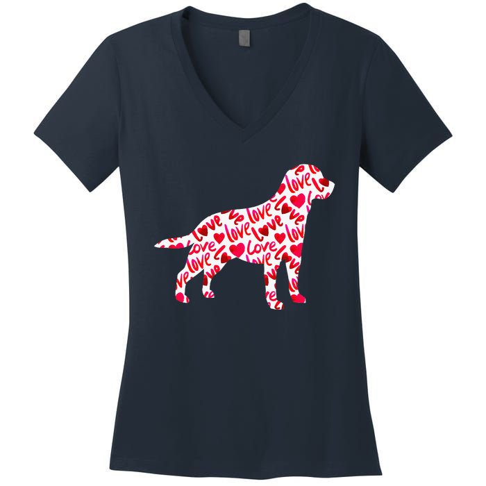 Labrador Retriever Love Heart Dog Valentine's Day Women's V-Neck T-Shirt