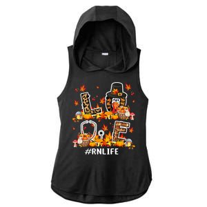 Love Rn Life Thanksgiving Nurse Leopard Fall Leaf Turkey Gift Ladies PosiCharge Tri-Blend Wicking Draft Hoodie Tank