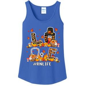 Love Rn Life Thanksgiving Nurse Leopard Fall Leaf Turkey Gift Ladies Essential Tank