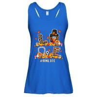 Love Rn Life Thanksgiving Nurse Leopard Fall Leaf Turkey Gift Ladies Essential Flowy Tank