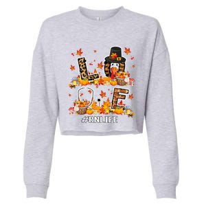 Love Rn Life Thanksgiving Nurse Leopard Fall Leaf Turkey Gift Cropped Pullover Crew