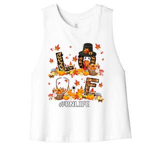 Love Rn Life Thanksgiving Nurse Leopard Fall Leaf Turkey Gift Women's Racerback Cropped Tank