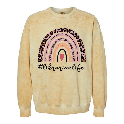 Librarian Rainbow Leopard Funny School Librarian Gift Colorblast Crewneck Sweatshirt