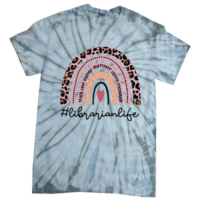 Librarian Rainbow Leopard Funny School Librarian Gift Tie-Dye T-Shirt