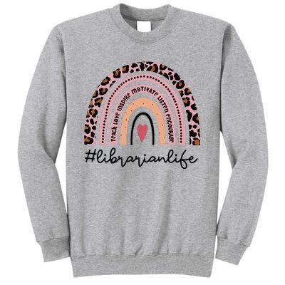 Librarian Rainbow Leopard Funny School Librarian Gift Tall Sweatshirt