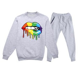 Lgbt Rainbow Lip Pro Pride Month Premium Crewneck Sweatsuit Set