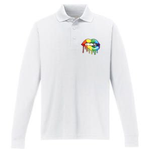 Lgbt Rainbow Lip Pro Pride Month Performance Long Sleeve Polo