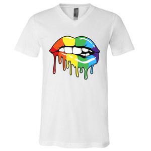 Lgbt Rainbow Lip Pro Pride Month V-Neck T-Shirt