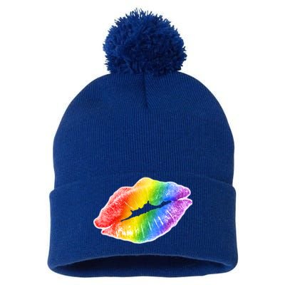 Lgbtq Rainbow Lips Colorful Lgbtqia Pride S S Gift Pom Pom 12in Knit Beanie