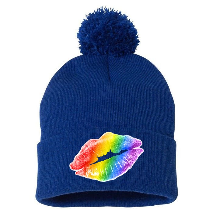 Lgbtq Rainbow Lips Colorful Lgbtqia Pride S S Gift Pom Pom 12in Knit Beanie