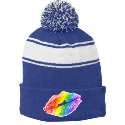 Lgbtq Rainbow Lips Colorful Lgbtqia Pride S S Gift Stripe Pom Pom Beanie