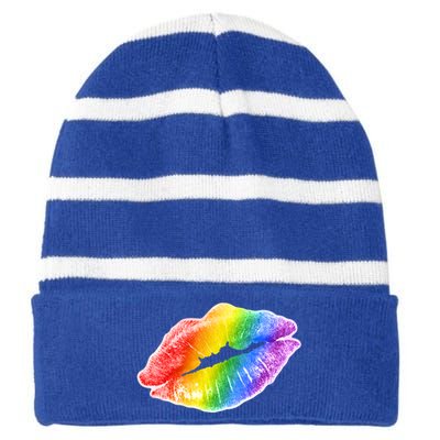 Lgbtq Rainbow Lips Colorful Lgbtqia Pride S S Gift Striped Beanie with Solid Band