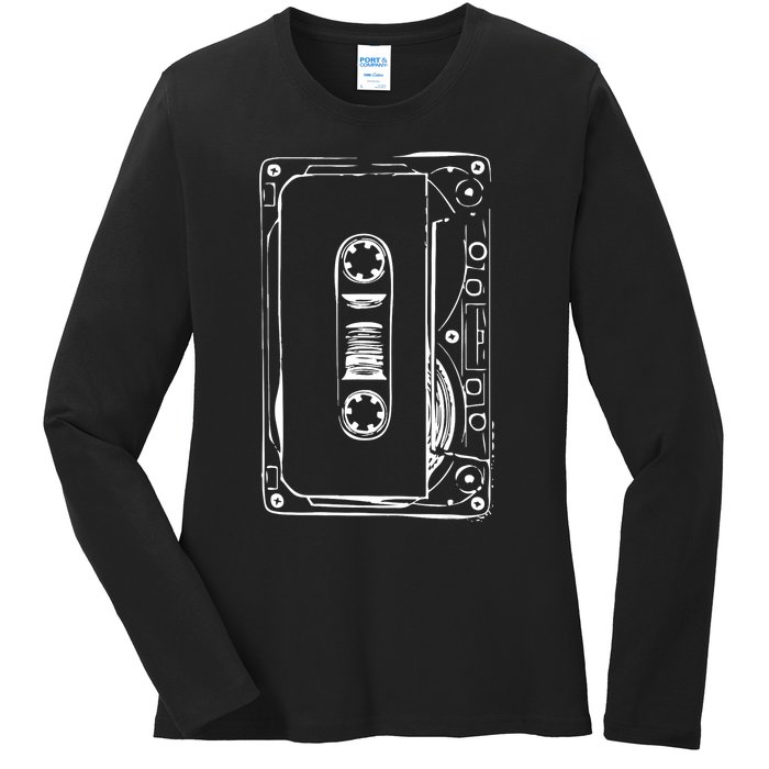 Love Retro Mixtape 80's Blank Cassette Tape Ladies Long Sleeve Shirt