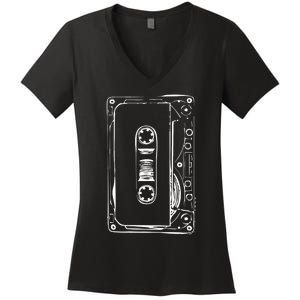 Love Retro Mixtape 80's Blank Cassette Tape Women's V-Neck T-Shirt