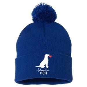 Labrador Retriever Mom Dog Silhouette Gift Pom Pom 12in Knit Beanie