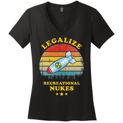 Legalize Recreational Nukes Funny Vintage Women's V-Neck T-Shirt