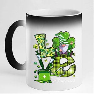 Love Receptionist Nurse Stethoscope Gnome St Patricks Day Gift 11oz Black Color Changing Mug