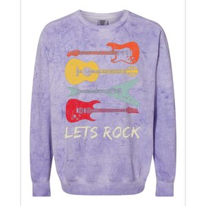 Lets Rock N Roll Guitar Retro Gift Men Women Colorblast Crewneck Sweatshirt