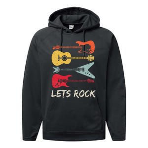 Lets Rock N Roll Guitar Retro Gift Men Women Performance Fleece Hoodie