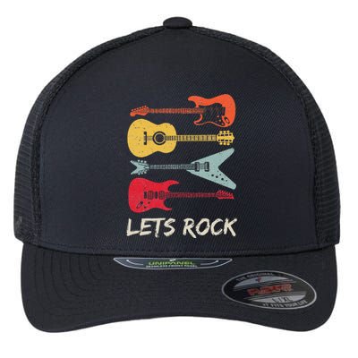 Lets Rock N Roll Guitar Retro Gift Men Women Flexfit Unipanel Trucker Cap