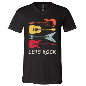 Lets Rock N Roll Guitar Retro Gift Men Women V-Neck T-Shirt