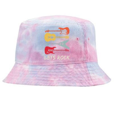 Lets Rock N Roll Guitar Retro Gift Men Women Tie-Dyed Bucket Hat