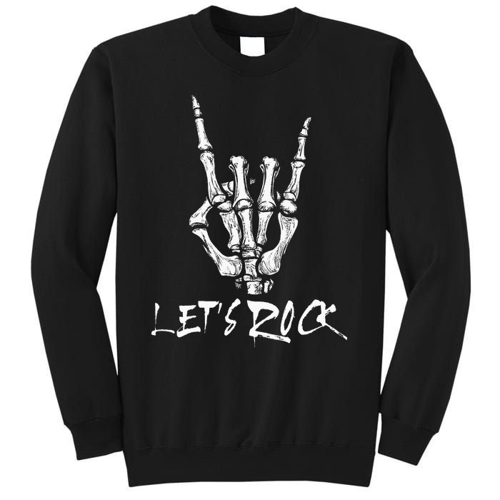 Lets Rock On Band Rock And Roll Skeleton Hand Graphic Sweatshirt