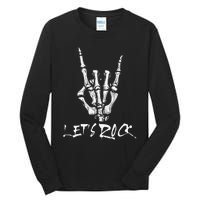 Lets Rock On Band Rock And Roll Skeleton Hand Graphic Tall Long Sleeve T-Shirt