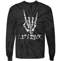 Lets Rock On Band Rock And Roll Skeleton Hand Graphic Tie-Dye Long Sleeve Shirt