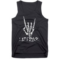 Lets Rock On Band Rock And Roll Skeleton Hand Graphic Tank Top