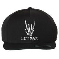 Lets Rock On Band Rock And Roll Skeleton Hand Graphic Wool Snapback Cap