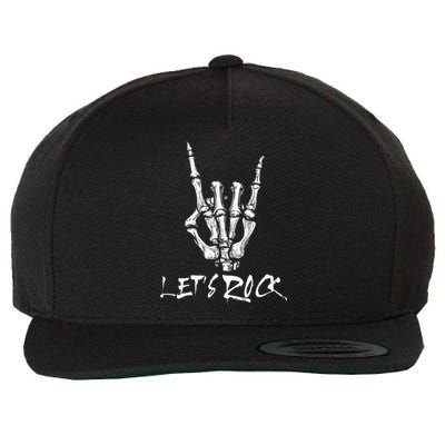 Lets Rock On Band Rock And Roll Skeleton Hand Graphic Wool Snapback Cap