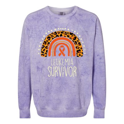 Leopard Rainbow Orange Ribbon Survivor Leukemia Awareness Colorblast Crewneck Sweatshirt