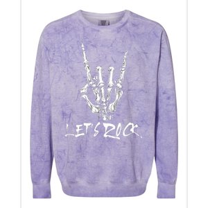 Lets Rock On Band Rock And Roll Skeleton Hand Graphic Colorblast Crewneck Sweatshirt